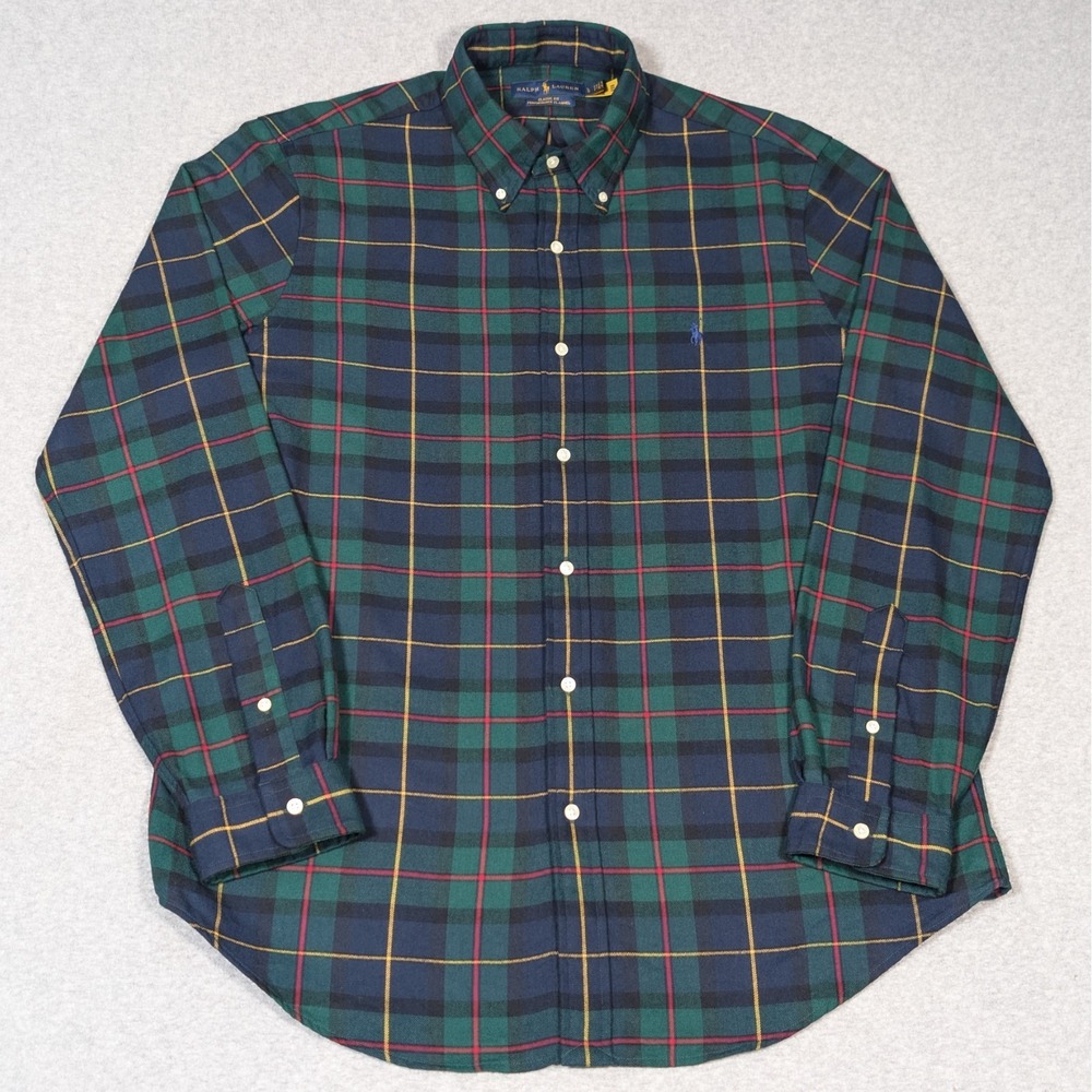 Ralph Lauren Classic Fit Button Down Shirt Mens Large Performance Flannel Green - Picture 2 of 8